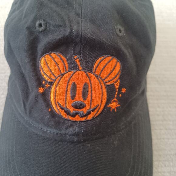 Disney Mickey Mouse Pumpkin Black Hat OS Adjustable Embroidered Parks Halloween - Picture 2 of 8